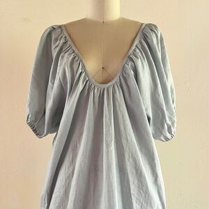 GILLIA Light Blue Linen Puff Sleeve Dress | NWT